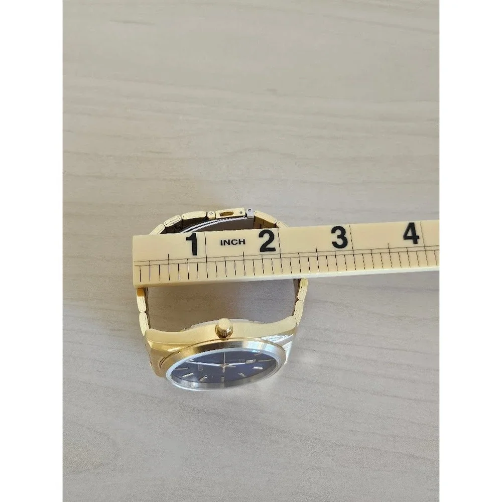 Citizen Quartz Mens Gold Tone Blue Dial Watch Stainless Steel Japan - Small Band